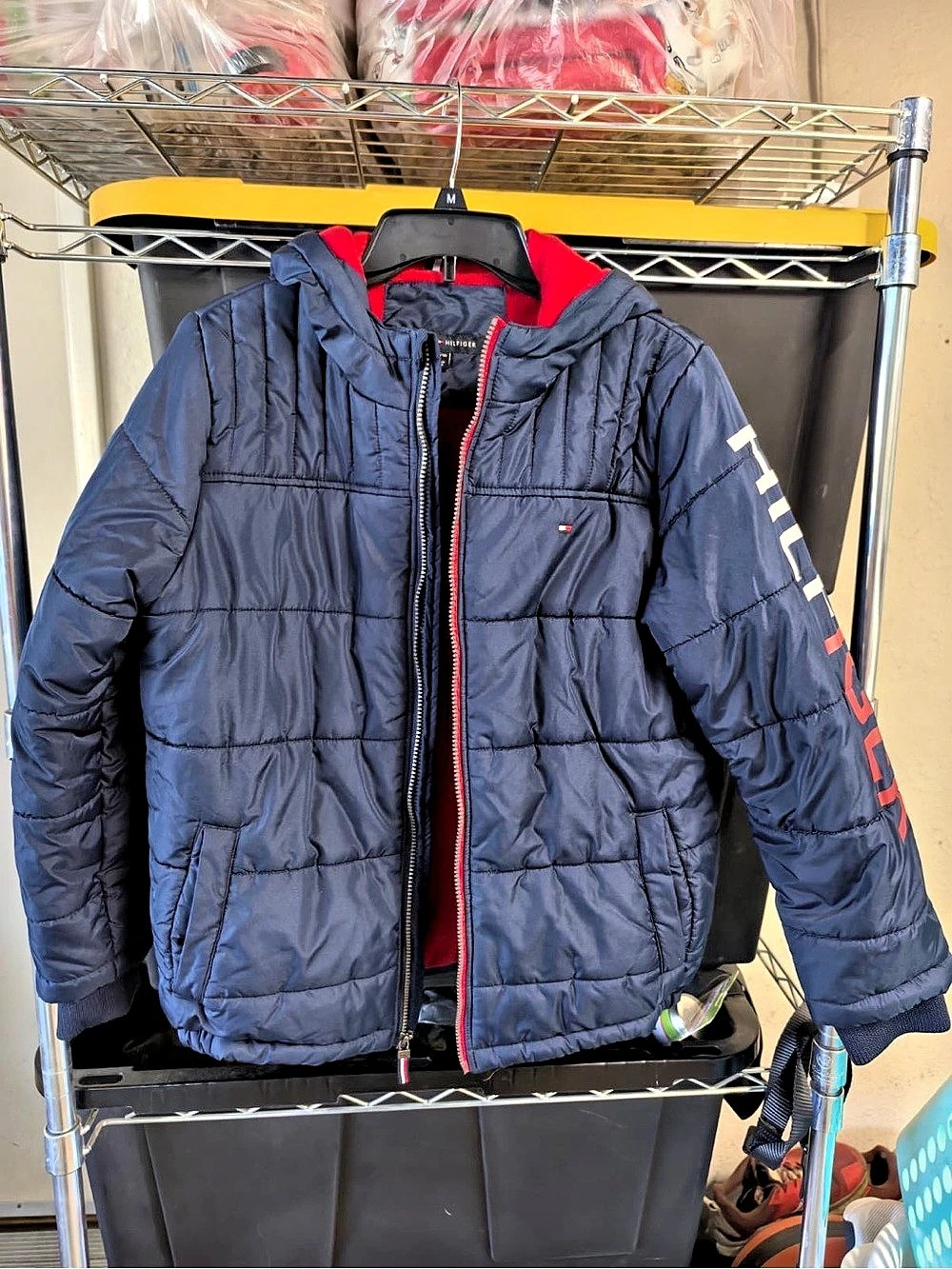 Tommy Hilfiger Boys Hooded Puffer Jacket Boys 14/16 Blue & Red